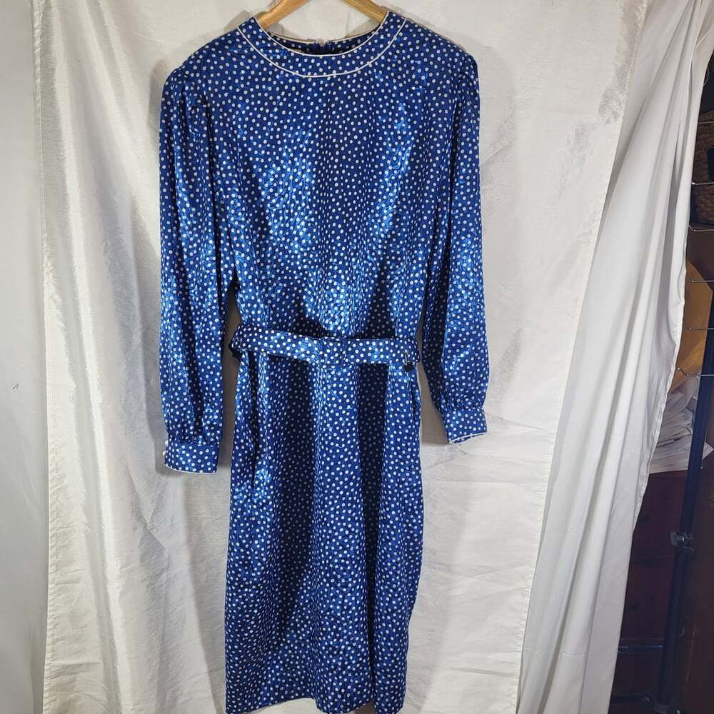 Wilroy Traveller Dress Blue Polka Dot Belted Midi